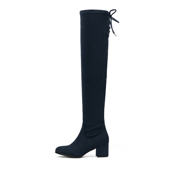 Laurence Chunky Heel Thigh High Boots - DARK BLUE -  0